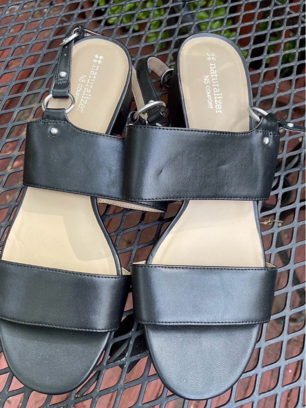 Naturalizer Black Leather Two-Strap Comfort Sandals
